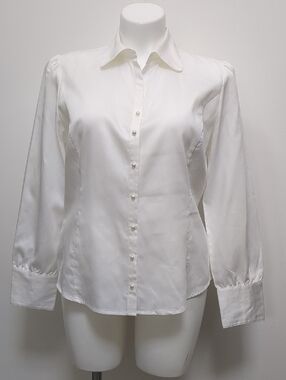 NWT Vintage LOFT soft White Pearl Button Blouse Old Money Classic Collared sz 16